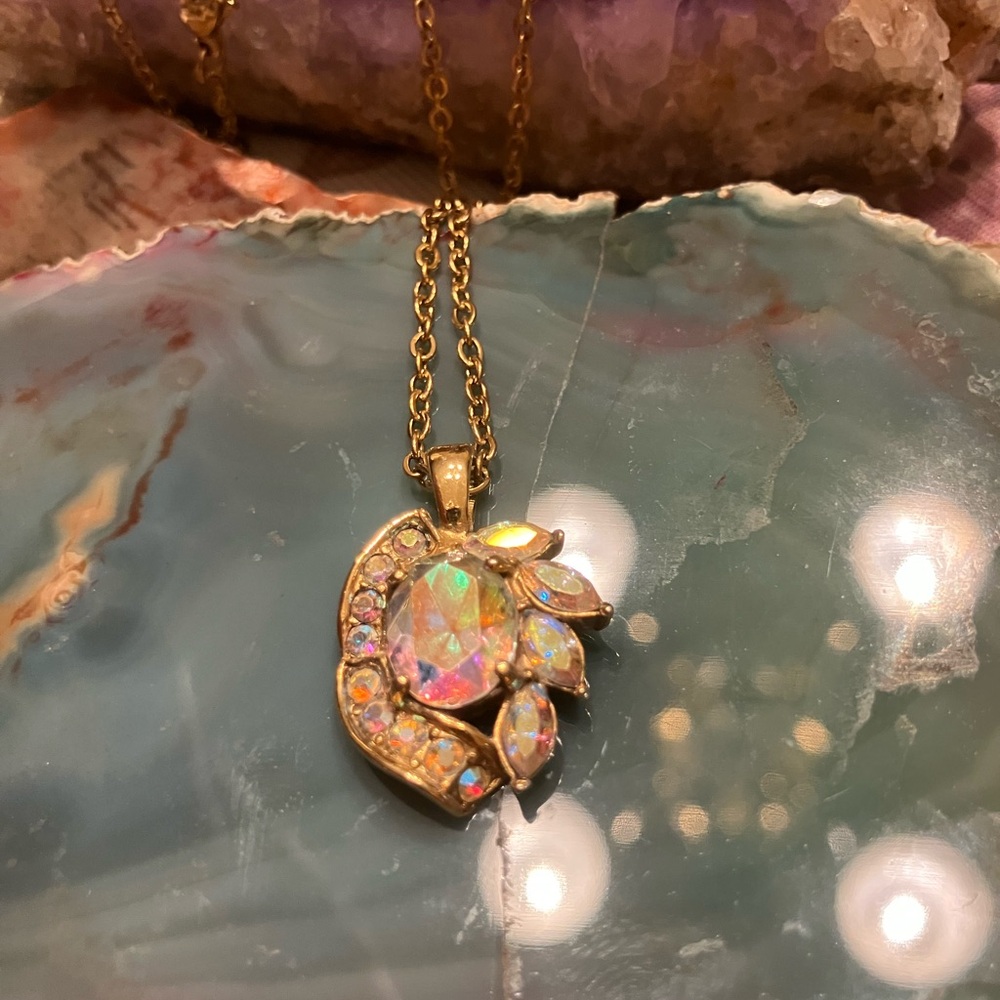 Gold-Tone Aurora Crystal Leaf Pendant Necklace - Women Jewelry - Picture 6 of 6